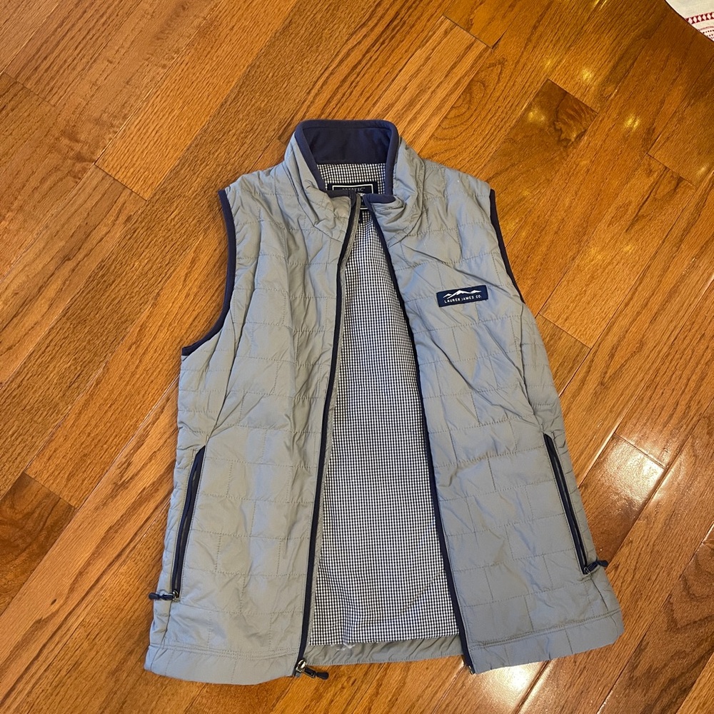 Lauren James Co. Preptec Gray Navy Blue Soft Lightweight Vest Small